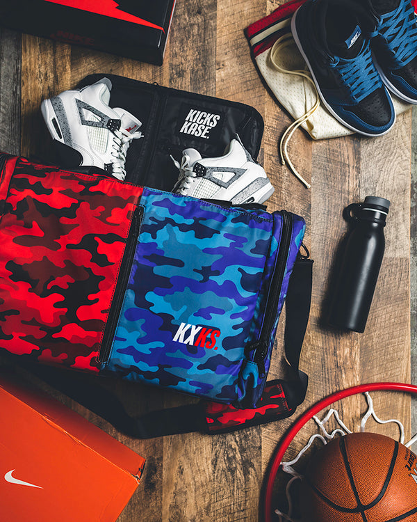 Split Camo Duffle (Red/Black) - Kicks Kase USA